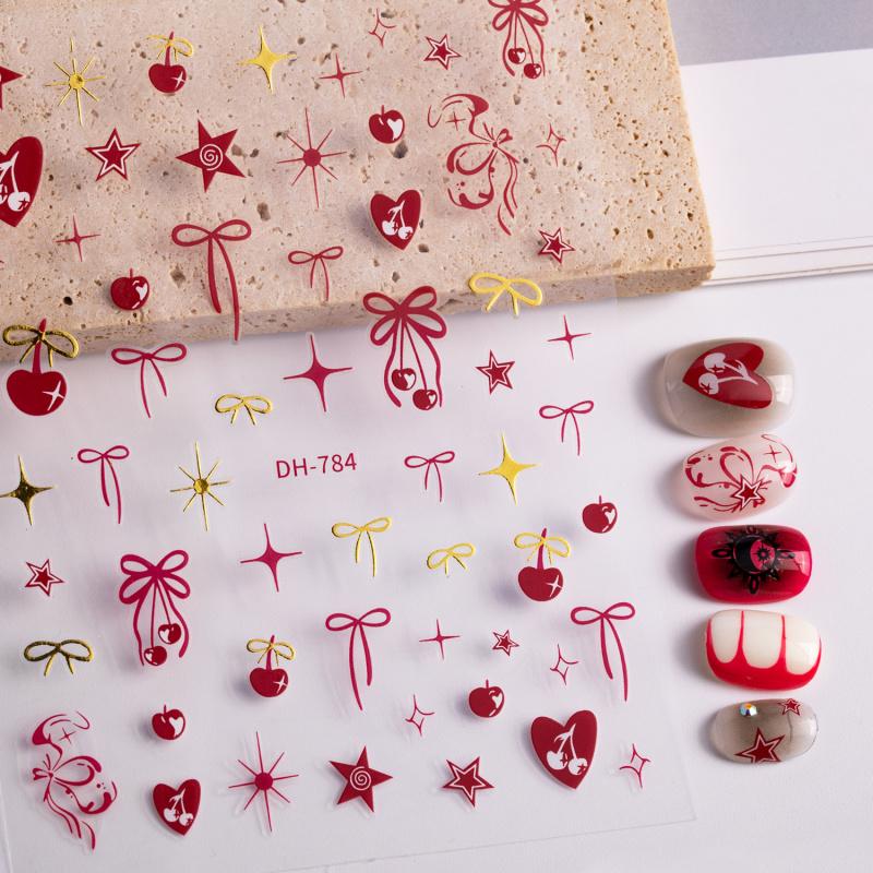 1pc Cherry Bow Nail Sticker Y2K Style 3D Sweet & Cool Nail Art with Hearts & Stars for DIY Nails