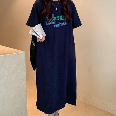 Vestido de Manga Corta para Mujer Verano Relajado Estampado Relajado Vestido Camiseta Largo