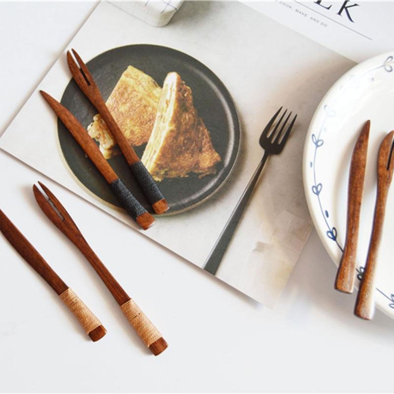 Wooden Dessert Knife Dessert Fork Cake Knife Dessert Knives Tableware Mini Cutlery Set Kitchen Accessories Wood Material