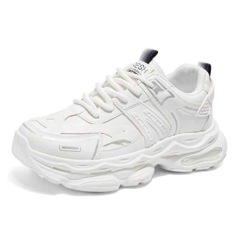 Men's platform-style thick-soled shoes, white flat sports shoes, men's style
