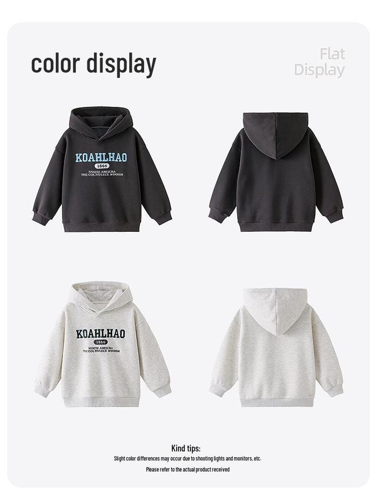 Boys' Fleece-Lined Hooded Sweatshirt - Winter 2025 Style, Thickened for Medium and Large Children