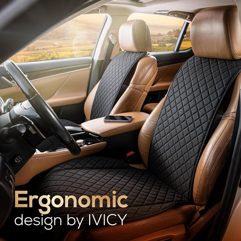 IVICY Leinen-Autositzbezug für Autos - Weich &; Atmungsaktive Front-Premium-Abdeckungen mit Anti-Rutsch-Schutz Universell passend für die meisten Autos, Vans, SUVs,