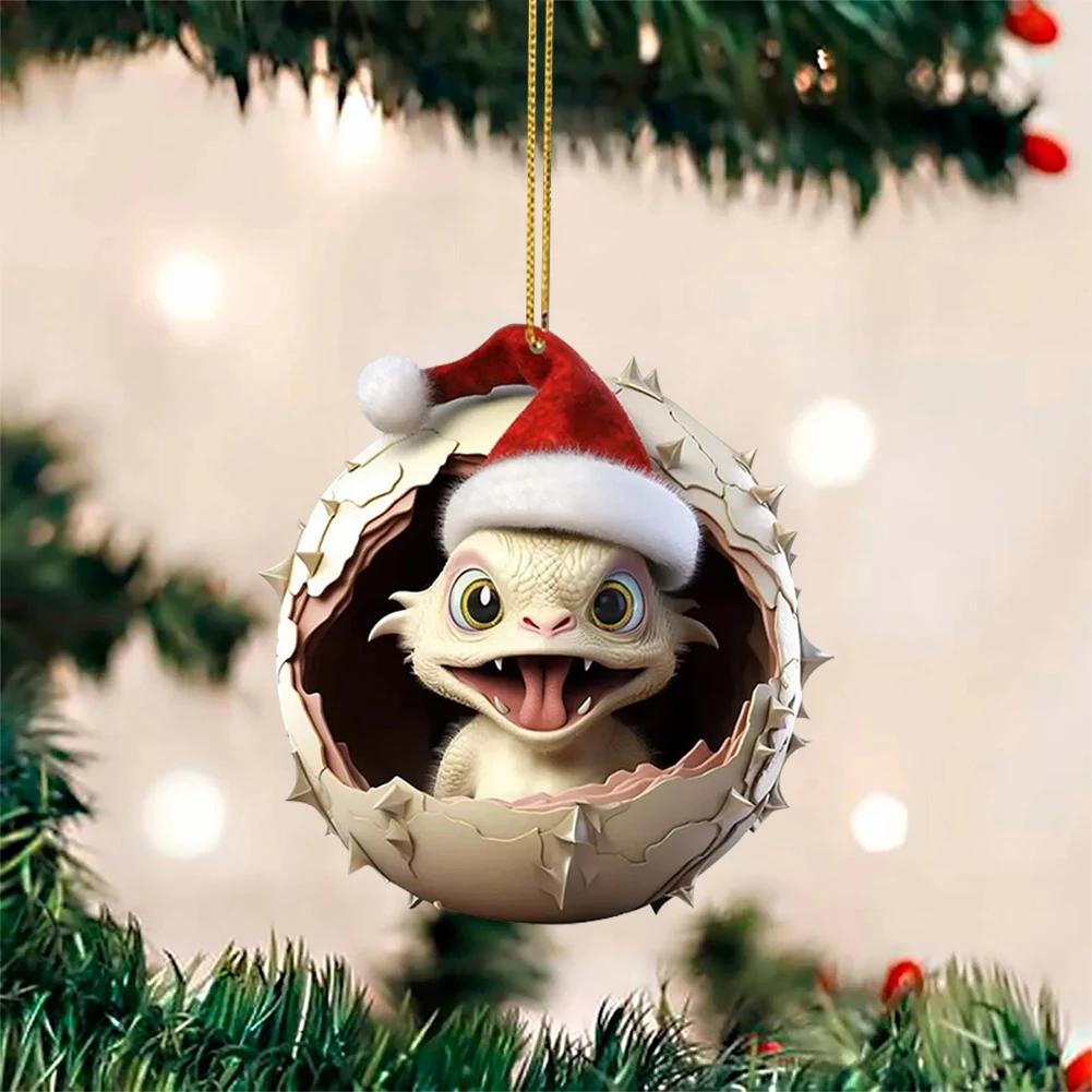 Christmas Dragon Egg Pendants Acrylic Cute Dragon Baby Decor Festival Theme Xmas Tree Car Interior Decorations