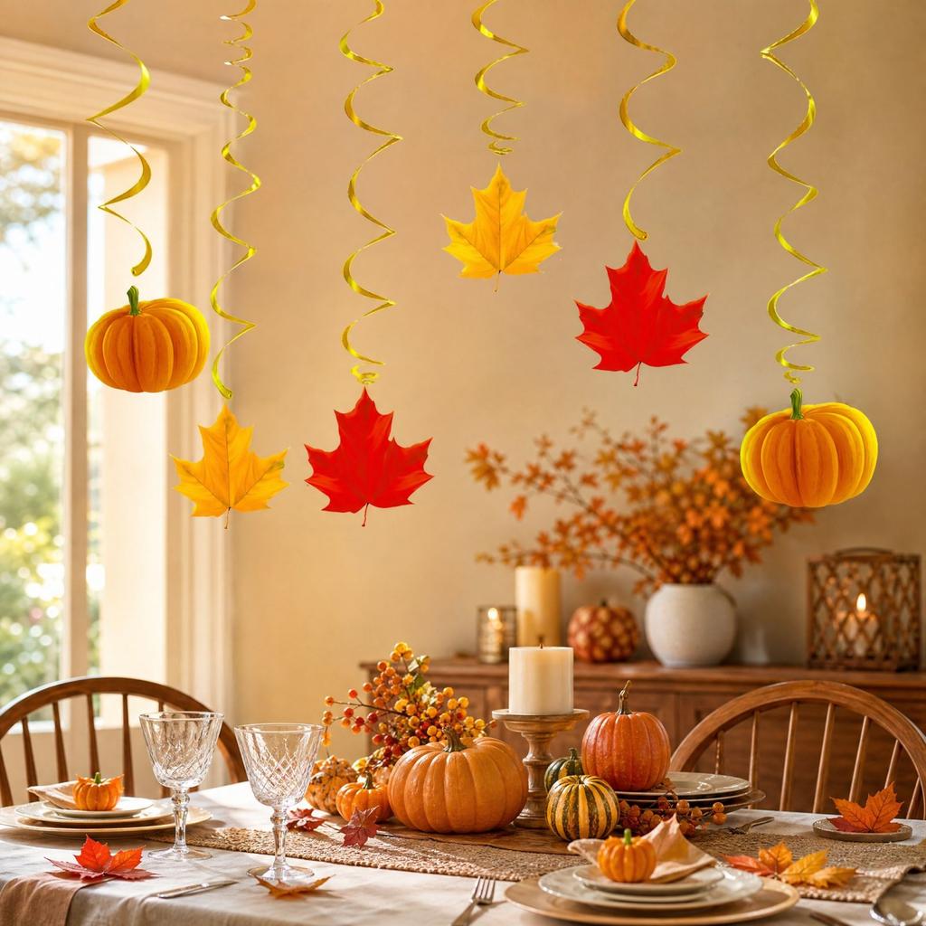 Thanksgiving Party Hanging Decorations Pumpkin Maple Leaf Ornaments (6 Pack)