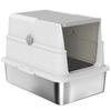 Stainless Steel Large Cat Litter Box with Flip Lid, Scoop, and Deodorizer, Light Grey