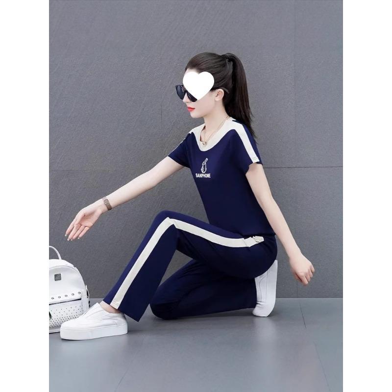 Casual Sports Suit for Women, Summer Loose, Fashionable, Age-reducing Wide-leg Pants Two-piece Set