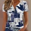 SummerSpring Geometric Printed Pattern Women's Zipper Printed Short Sleeve T-shirt