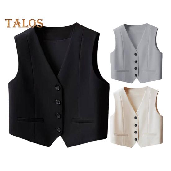 Chaleco de mujer, sin mangas, con cuello en V, de un solo pecho, elegante, informal, para primavera y verano