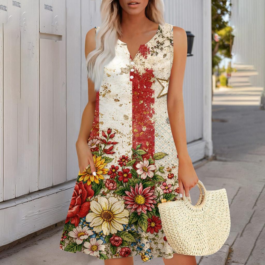 Women's Fashionable Casual Independence Day Print Dress