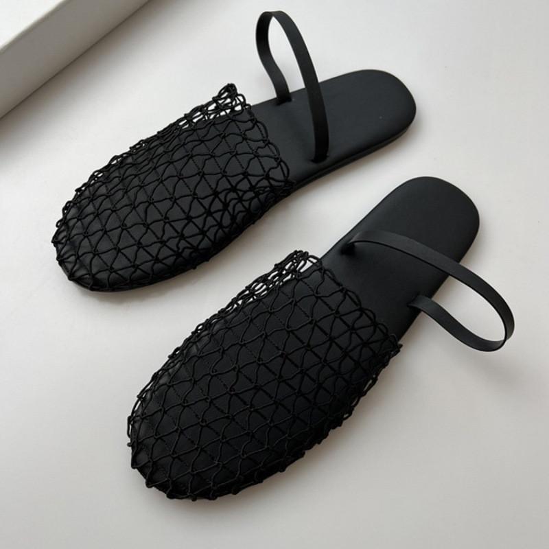 Fashion Summer Mesh Hollow Sandals Women Flats Shallow 2024 New Beach Shoes Comfort Retro Female Slippers