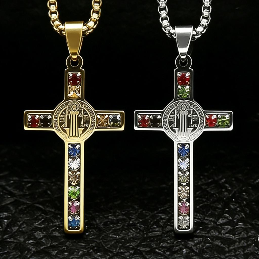 Cross Necklace Saint Benedict Pendant Cross Men's Necklace Necklace Jewelry