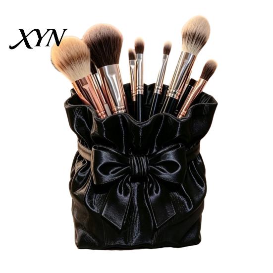 Bow Makeup Brush Holder Satin Bag Holder, 3D Printed Beauty Tool Organizer for Desk, Large Bowknot Pouch Pencil Storage Container Powder