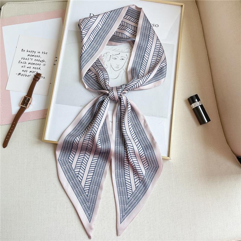 Geometric small silk scarf decoration spring and autumn versatile Korean thin narrow streamer diagonal scarf thin scarf fashion women's headscarf