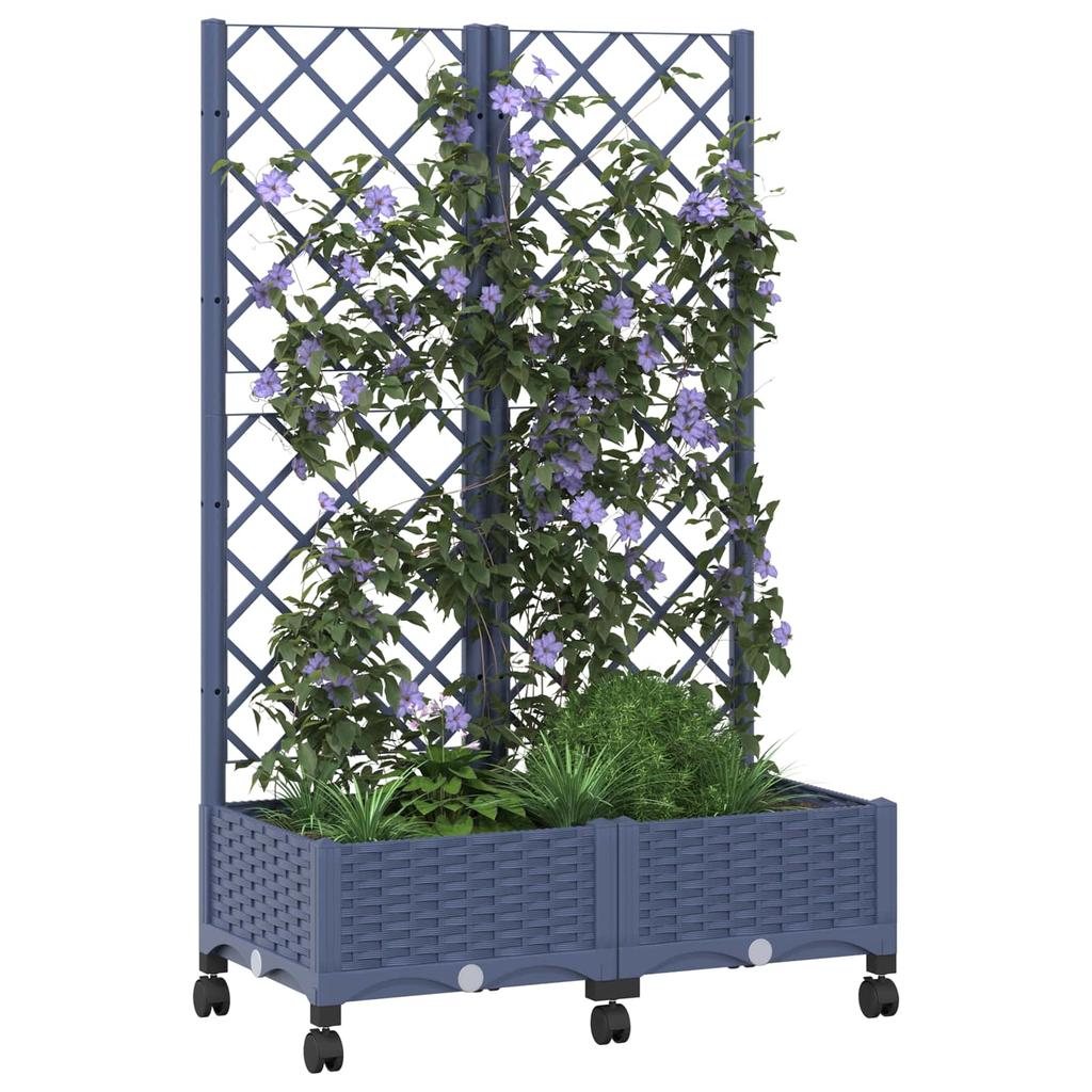 Planter with Trellis and Wheels Blue Grey 80 X 40 X 131.5 Cm