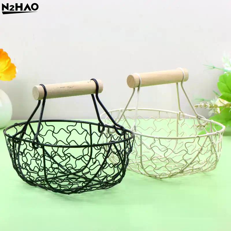 Metal Wire Storage Basket With Handle Portable Fruit Bread Egg Organizer Holder Creative Fruit Basket For Kitchen Home Picnic
