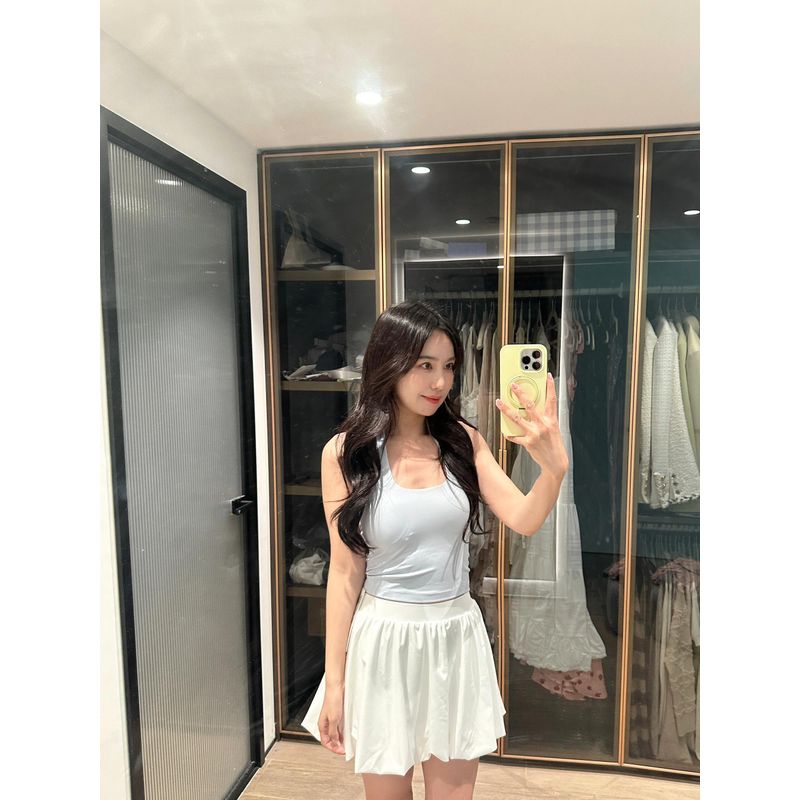 

Bubble-Hem Flower Bud Skirt Sports Fitness Yoga Casual Stretch Slimming Versatile Short dress Women Anti-exposure White Size 4 (40.00 kg-50.00 kg