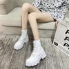 2026 Boots Women  Autumn Winter PU Leather White Ankle Boots Motorcycle Female Chunky Heels Platform Boots