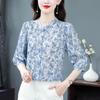 Cămașă din șifon cu mâneci trei sferturi, vară nouă, lejeră și la modă, cămașă florală cu guler ridicat, top din șifon