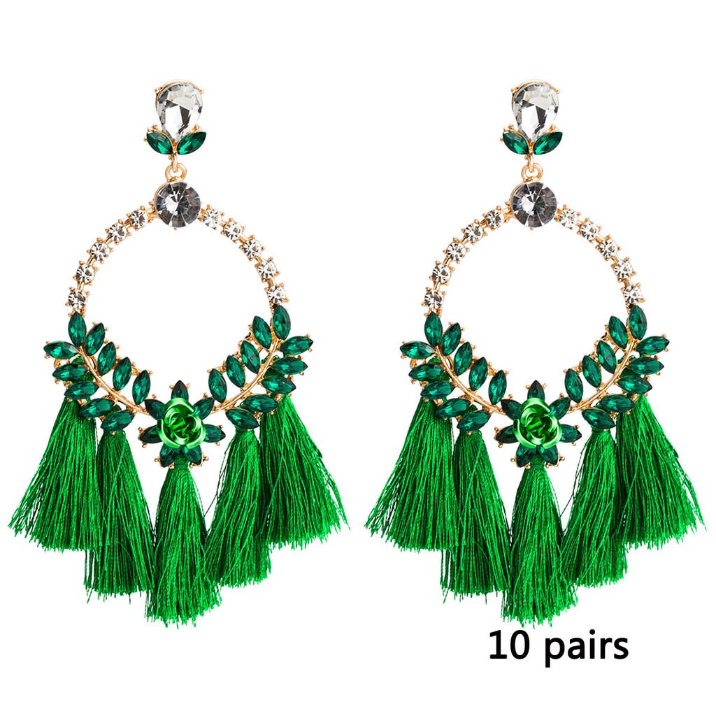 Women's Earring Exaggerated Flowers with Diamonds Tassel Acrylic Earrings Bohemian Temperament Female Earrings