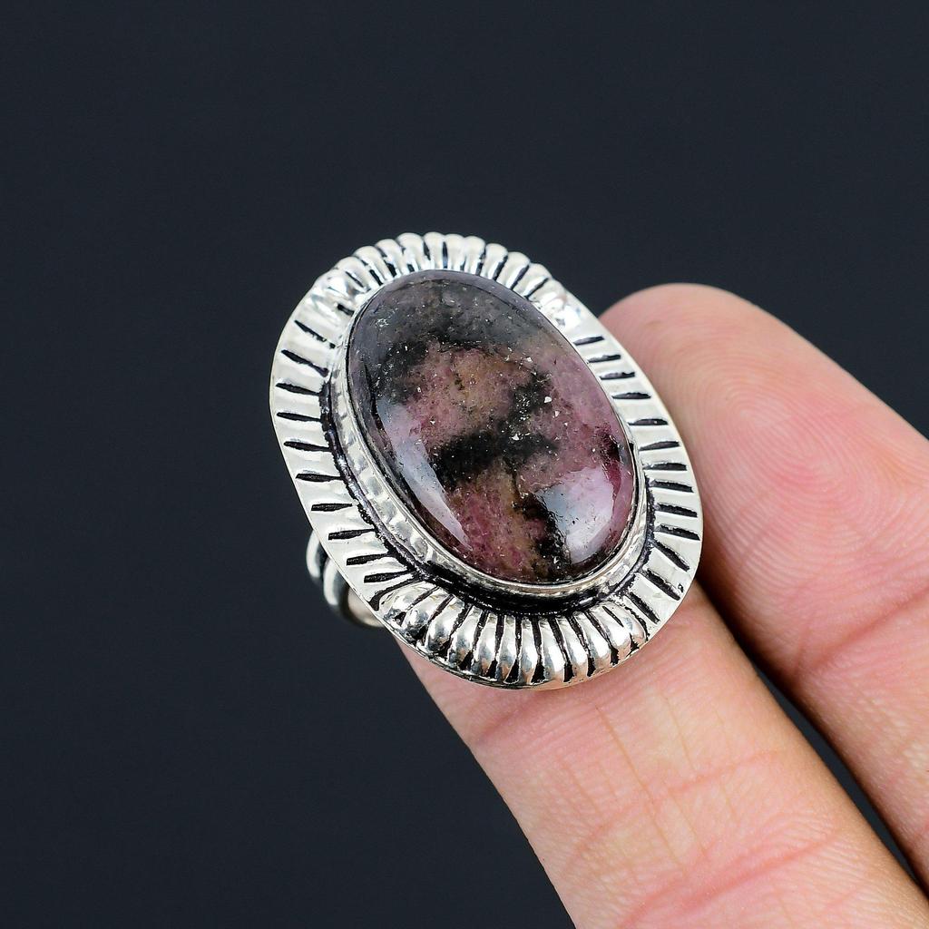 Halloween Sale Rhodonite Stone Sterling Silver Stackable Ring Jewelry Size 8.5
