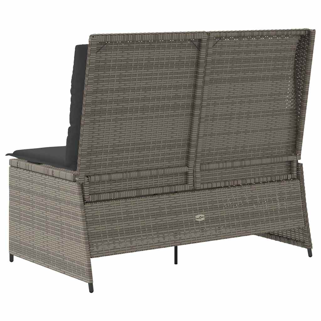 Vidaxl Banco de Jardín Plegable con Cojines, Gris, Ratán Sintético