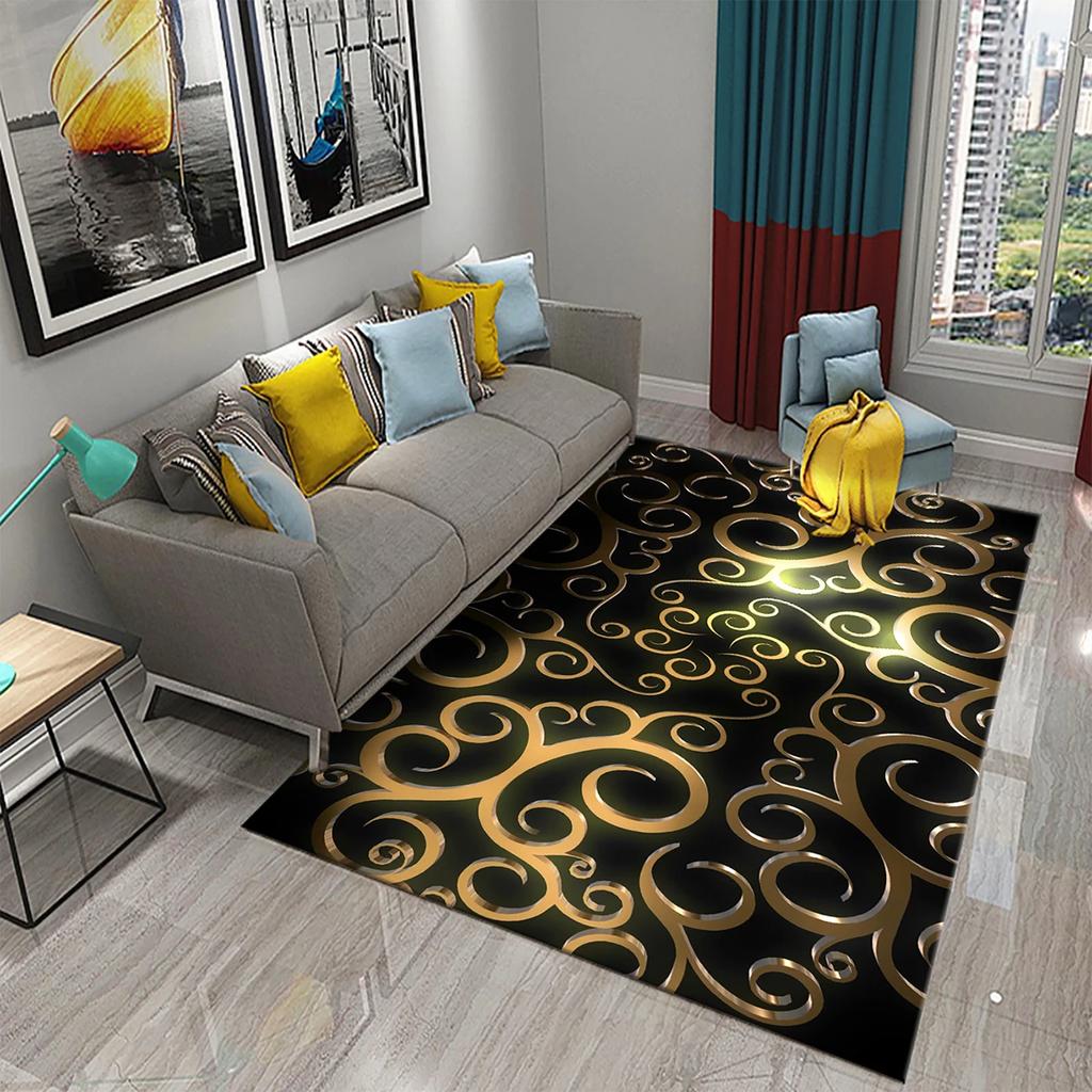 Dywan 3D Czarno-Złoty do Salonu Nowoczesna Luksusowa Dekoracja Abstrakcyjne Dywany do Sypialni Dywanik Podłogowy Kuchnia Łazienka Dywanik Antypoślizgowy