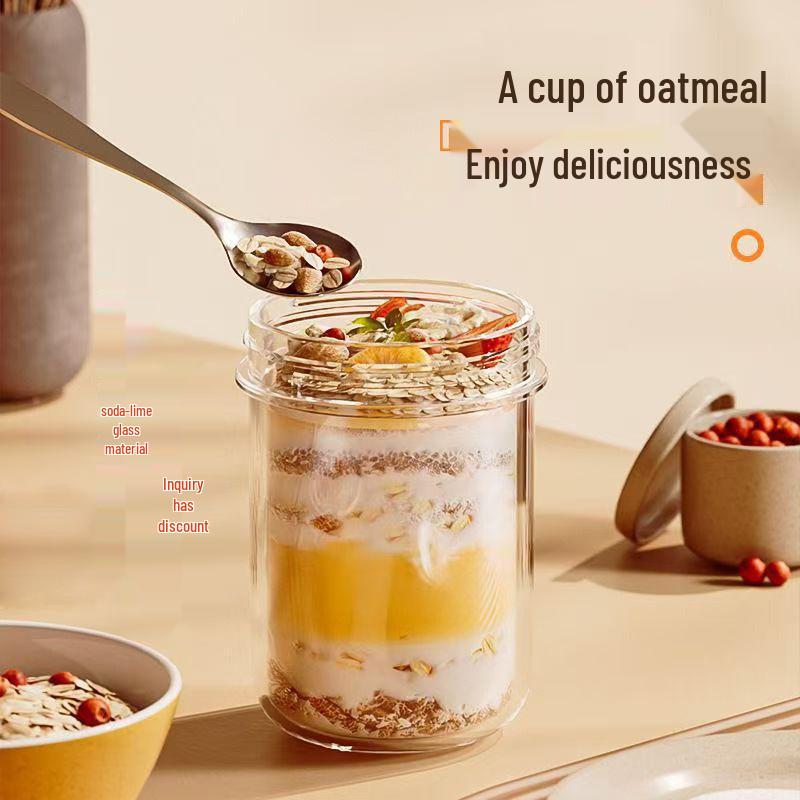 Minimalist Breakfast Glass Cup for Oats, Yogurt, Milk, or Salad