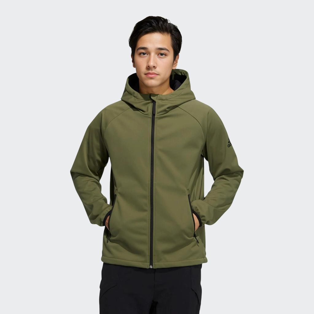 Adidas Outdoor Sports Fleece-Lined Hooded Jacket with Logo Men Outerwear Olive H13801