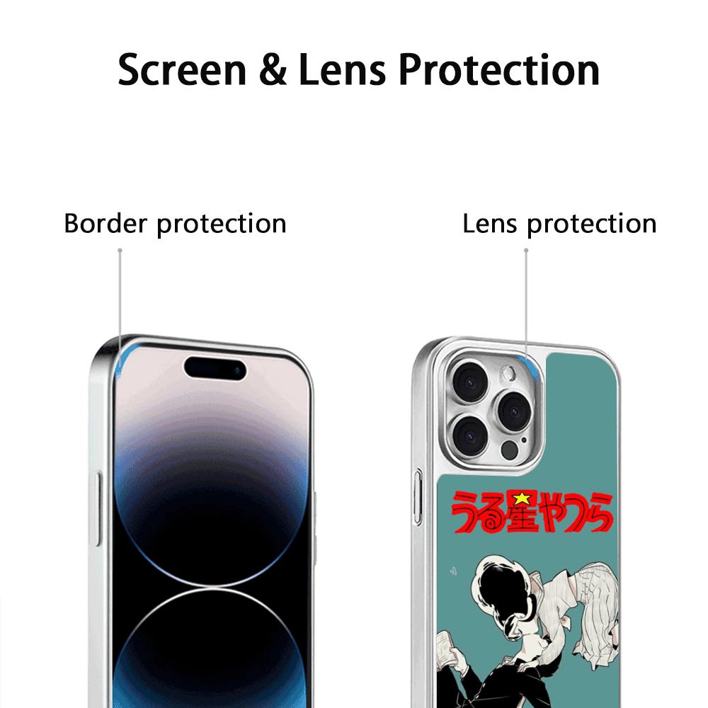 Classic Girl Yatsura LUM Classic Anime Phone Case for iPhone 16 15 14 13 12 11 Pro Max Sheepskin Silver-edged Protective Case