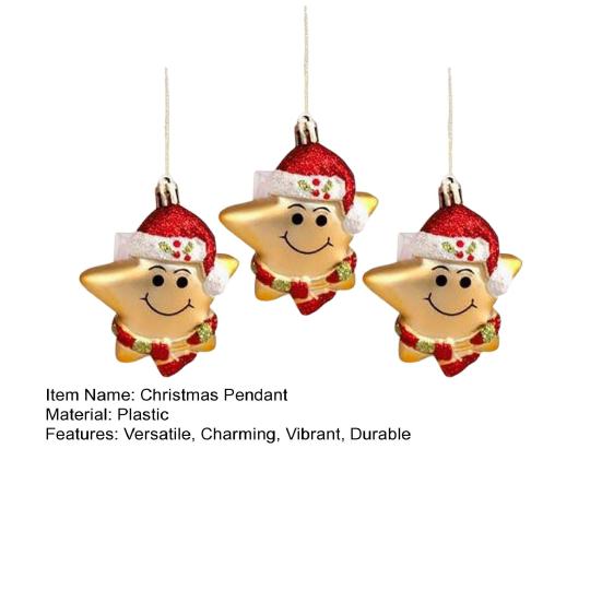 3Pcs Christmas Red Hat Star Ornaments Hand-Painted Plastic Hanging Decor for Tree Home Office Festive Party Decoration