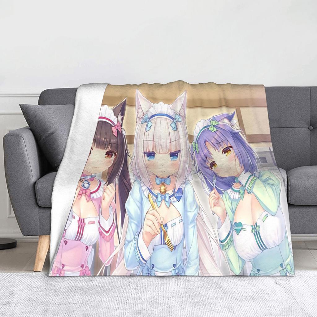 Chocola Vanilla Blanket Flannel Spring Autumn Anime Nekopara Lightweight Thin Throw Blanket for Bedding Couch Bedspread