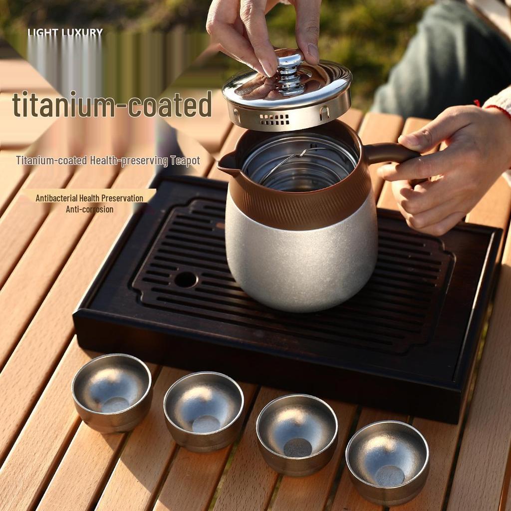 Titanium-Plated Stewing Teapot & Infuser with Handle - Office Cup for Tea/Water Separation, Perfect for Business Gift