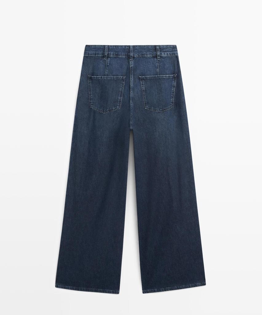 Masimodutti Pintuck Detail High-Rise Wide-Leg Jeans