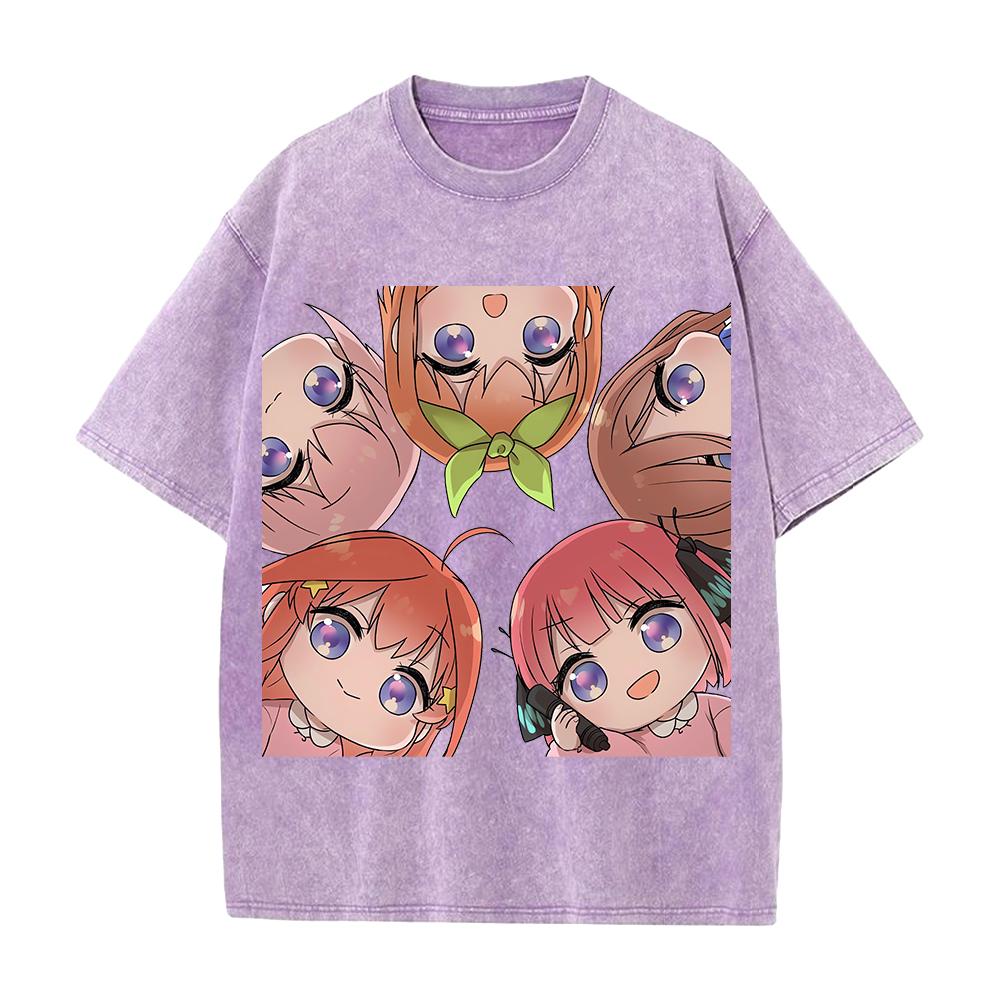 The Quintessential Quintuplets Printed Tee Men Women Washed Cotton T-shirts Manga Vintage T Shirt Unisex Short Sleeve Tshirt