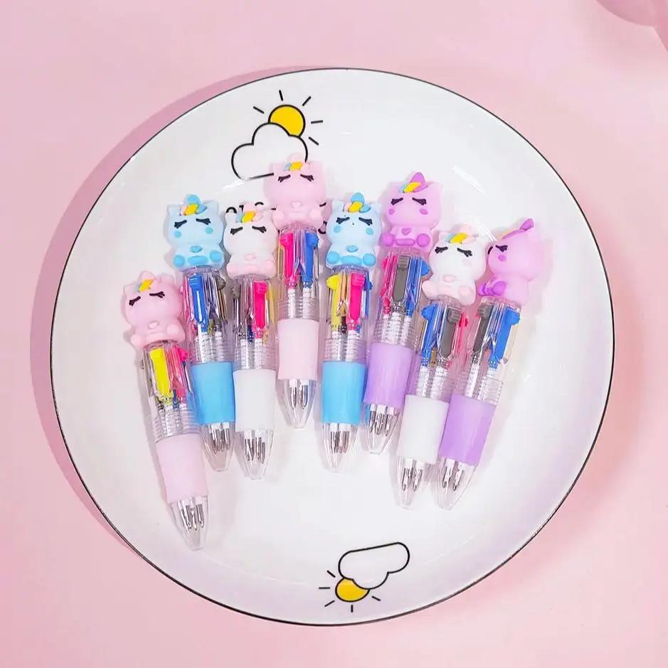 5Pcs/Lot Kawaii Cartoon Unicorn Four Color Ballpoint Pens Cute Ball Point Pens Kids School Stationery Writing Supplies Gift