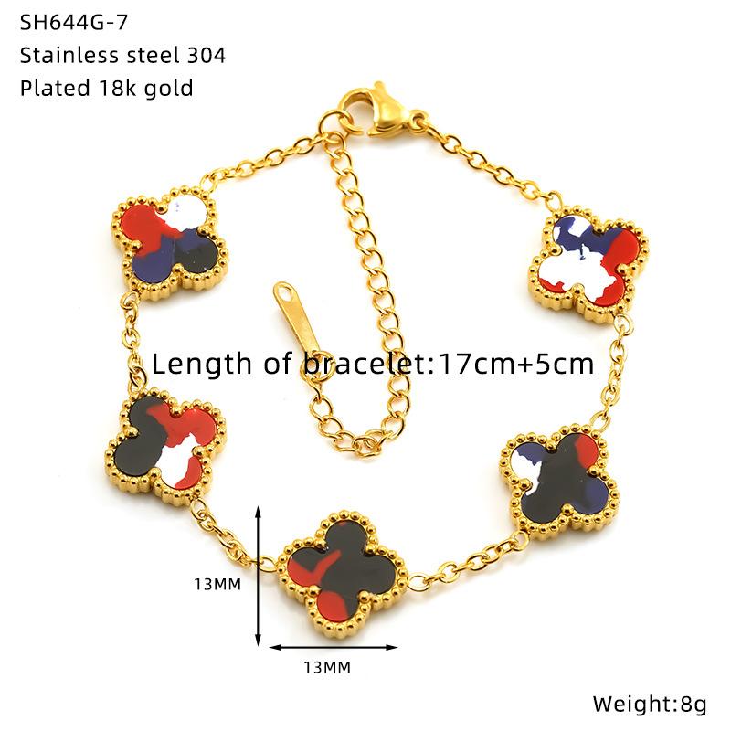 Brățară Floare Trifoi cu Patru Foi din Oțel Titan Placat Electrochimic Bijuterii din Oțel Inoxidabil de Înaltă Calitate Lot pentru Femei~