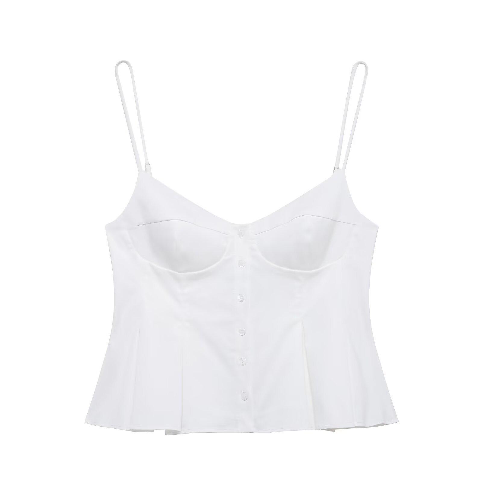 

Spring 2025 Women s Fashion Short Pleated Poplin Camisole Top Large
