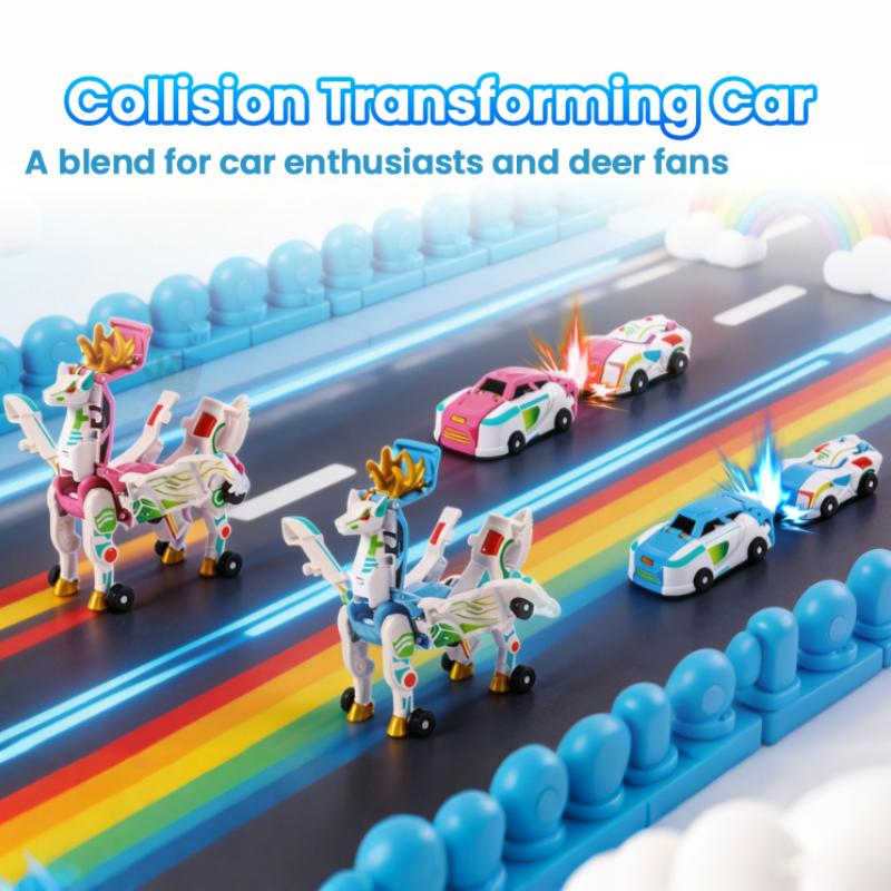 2 In 1 Magnetic Collision Transform Deer Car Toy, Auto Combine Deformation Race Cars, Educational Puzzle Vehicle Gift for Kid