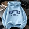 New York Letter Print Casual Style for Boys and Girls Children's Fashionable Hoodie Loose Fit, Geometric Pattern Warm Sweatshirt