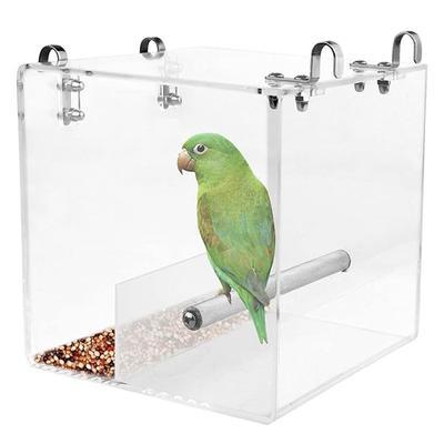 Bärbar Transparent Fågel Automatisk Matare Spillfri Kopp med Krokar Papegoj Matlåda Hängande Akryl Fågelmatare för Fågel