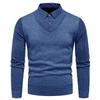 Men's Trendy Striped Two-Piece Look Pullover Sweater - Warm, Velvet-Lined Knitwear for Autumn/Winter