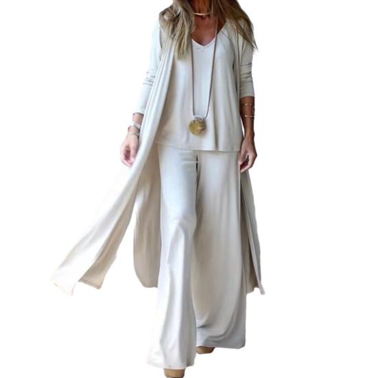 3-teiliges/Set Damen Unifarbene Lockere Passform Lässiges Outfit V-Ausschnitt Trägerweste Gerade