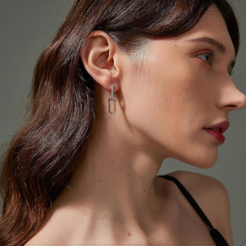 Orecchini a clip placcati oro 18K Orecchini a maglie trendy ipoallergenici per donna Orecchini pendenti a catena Orecchini rettangolari Gioielli per