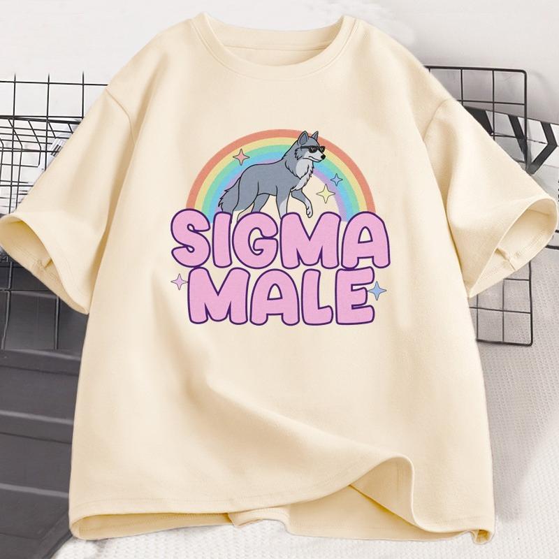 Sigma Male Lone Wolf T Shirt Funny Weird Rainbow Wolf Graphic Tee Unisex Women Casual Trendy Loose Tshirt Women Clothing Tops