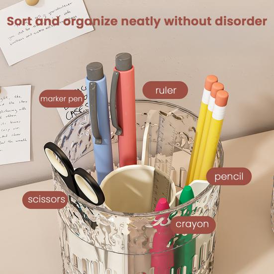 Pen Holder Removable 360-Degree Rotary Design Large Capacity Makeup Brush Container Spinning Pen Stand