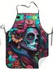 Day of the Dead Sugar Skull Girl Apron Colorful Floral Tattoo Art Kitchen Cooking Baking Gothic Gift Alternative Fashion Chef