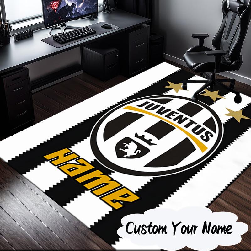 Custom Name Juventus Team Crest Rug for Living Room, Game Rooms, Office, Bedroom, Floor Mat Playful Design, Fan Gifts Christmas Decor