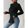 Women's Sexy Sweater Autumn Winter Turtleneck Knit Hem Slit Top Solid Color