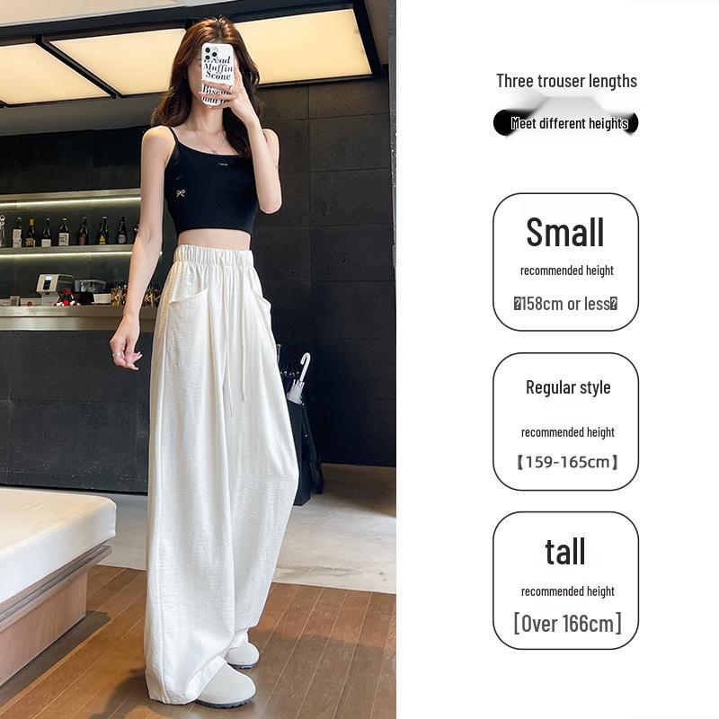 2025 Women's Blue Glutinous Rice Lazy Loose Wide-Leg Pants: Petite, Slimming, Summer Drape Design