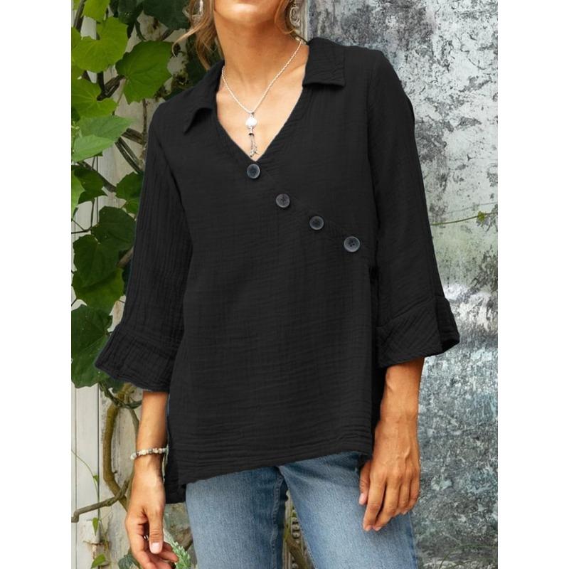 Women's Casual Button V-neck Shirt Top